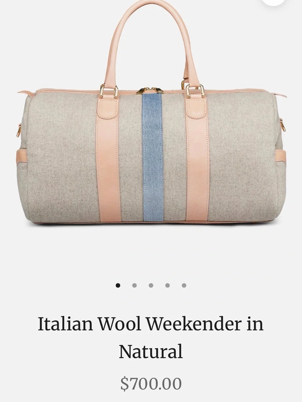 Monte & Coe Beige Canvas and Tan wool and Leather Weekender with Blue Stripe